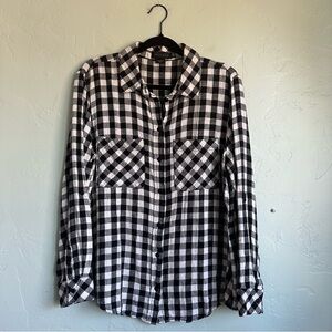 Sanctuary Boyfriend Shirt‎ Black White Checkered Linen Cotton Button Down Large